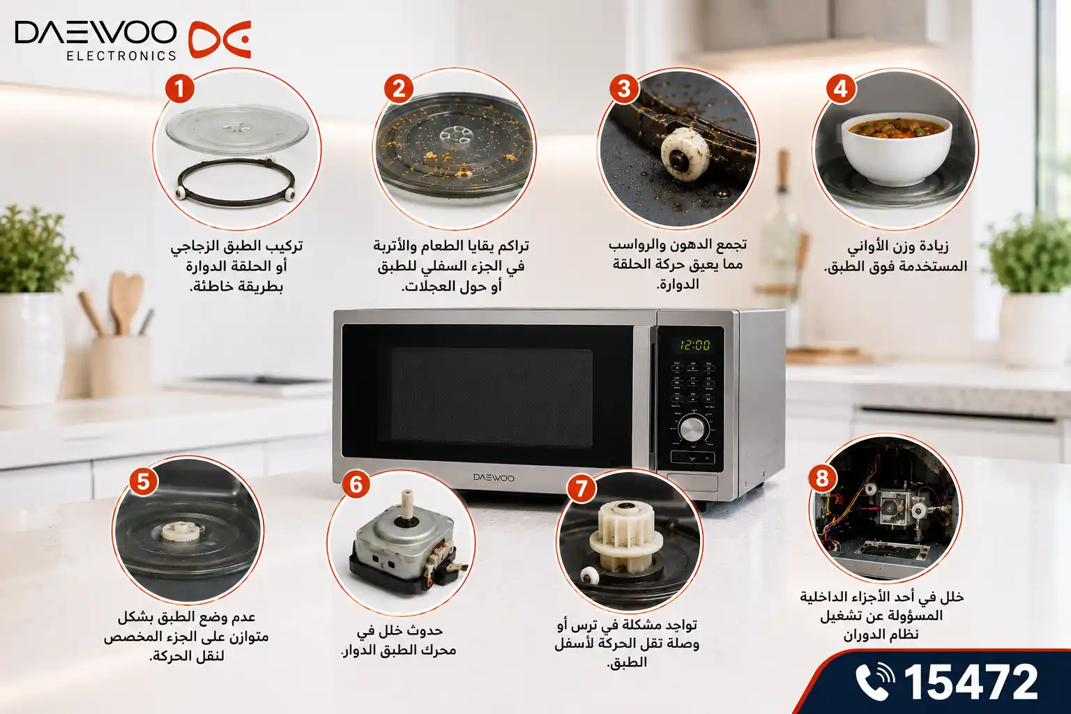 اسباب عدم دوران طيق ميكروويف دايو